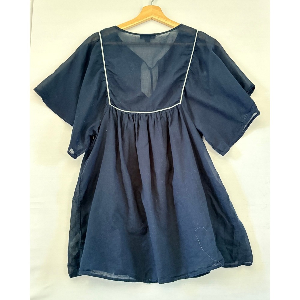 J.Crew Navy Blue Cotton Voile Tassel Peasant Top Babydoll Blouse‎ Small